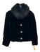 Ralph Lauren Size 12 Black Rayon Blend Velvet Fur Collar Rhinestone Clasp Jacket Black / 12
