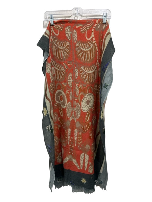 Diane Snyder Orange, Gray & Multi Cashmere Floral Frayed Detail Rectangle scarf Orange, Gray & Multi / Medium