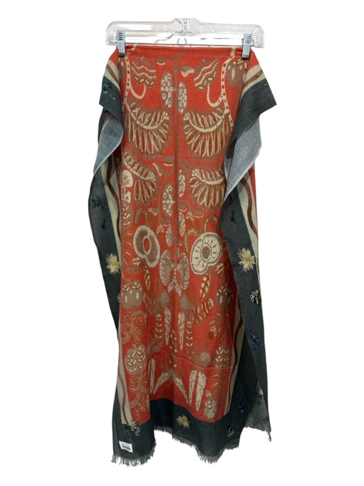 Diane Snyder Orange, Gray & Multi Cashmere Floral Frayed Detail Rectangle scarf Orange, Gray & Multi / Medium