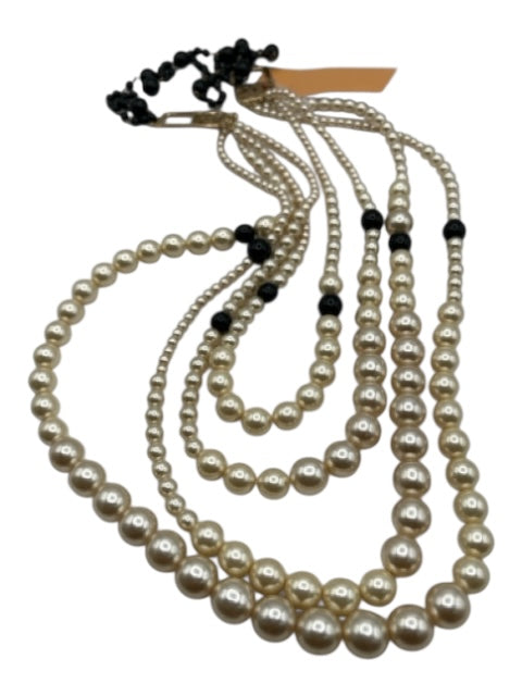 Chanel Cream, Black & Gold Faux Pearl Multi Strand Interlocking CC Necklace Cream, Black & Gold