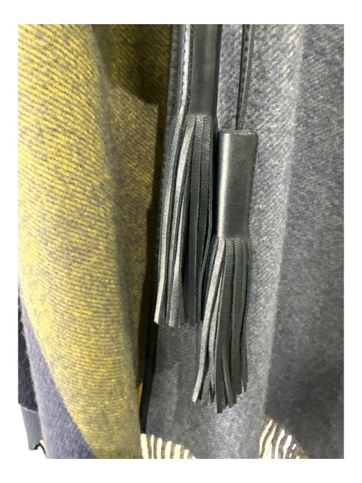 Hermes Size One Size Blue & Green Wool & Cashmere Fringe oversized plaid Coat Blue & Green / One Size