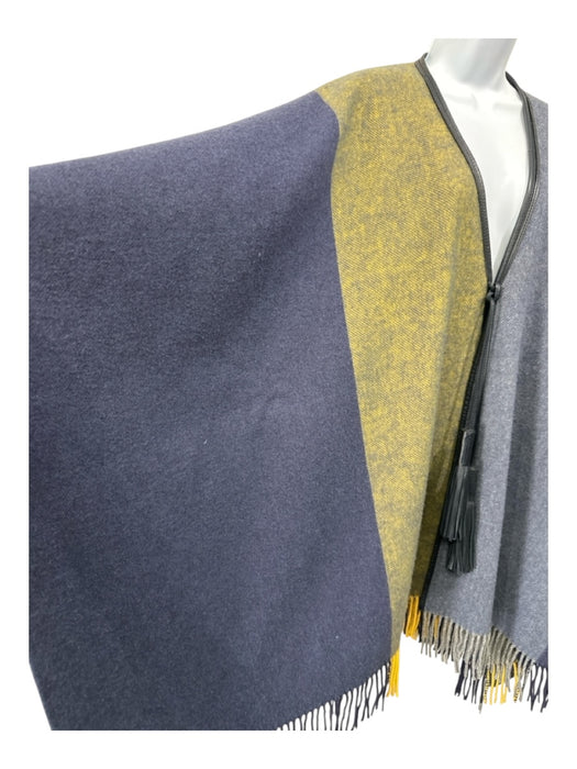 Hermes Size One Size Blue & Green Wool & Cashmere Fringe oversized plaid Coat Blue & Green / One Size