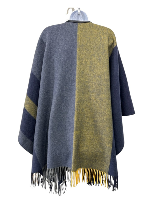 Hermes Size One Size Blue & Green Wool & Cashmere Fringe oversized plaid Coat Blue & Green / One Size