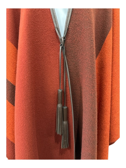 Hermes Size One Size Red, Orange, Brown Wool & Cashmere Fringe Poncho Coat Red, Orange, Brown / One Size