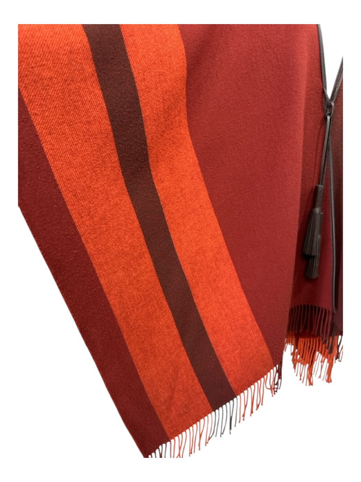 Hermes Size One Size Red, Orange, Brown Wool & Cashmere Fringe Poncho Coat Red, Orange, Brown / One Size