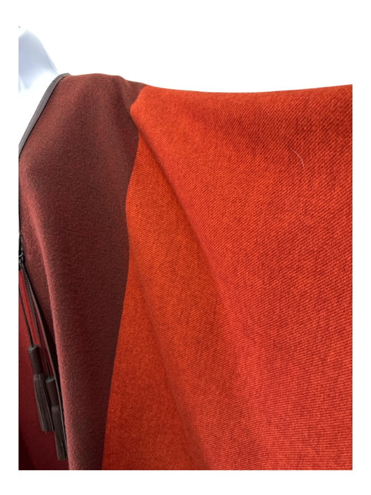 Hermes Size One Size Red, Orange, Brown Wool & Cashmere Fringe Poncho Coat Red, Orange, Brown / One Size