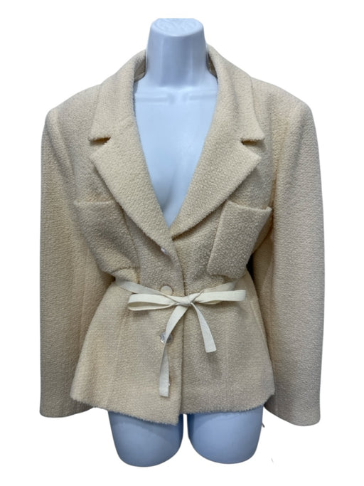 Chanel Size XL / 44 Cream Wool Blend Tweed Grosgrain Ribbon Detail Jacket Cream / XL / 44