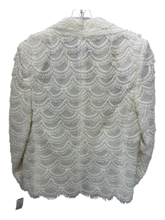 Akris Size 14 Cream Polyamide & Silk Lace Overlay Single Button Scalloped Jacket Cream / 14