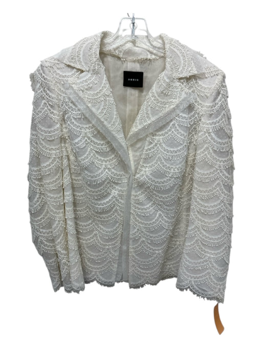 Akris Size 14 Cream Polyamide & Silk Lace Overlay Single Button Scalloped Jacket Cream / 14