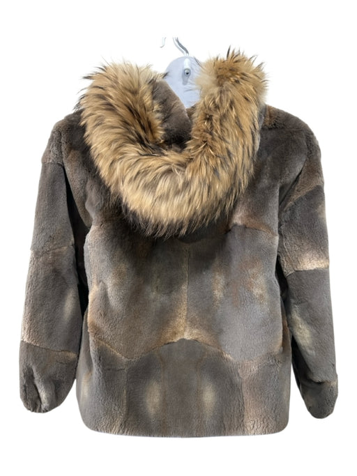 Designer Furs LTD Size M/L Gray & Tan Mink Fox Fur Hood Full Zip Coat Gray & Tan / M/L