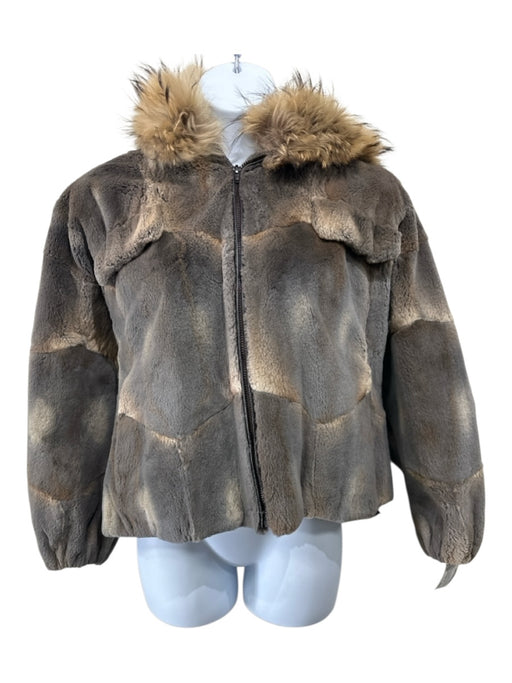 Designer Furs LTD Size M/L Gray & Tan Mink Fox Fur Hood Full Zip Coat Gray & Tan / M/L