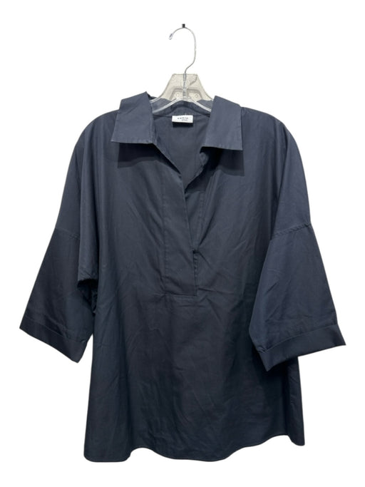 Akris Size 12 Black Cotton 1/2 Sleeve Surplice Collar Over Size Top Black / 12