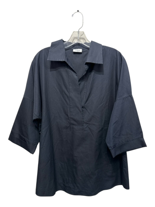 Akris Size 12 Black Cotton 1/2 Sleeve Surplice Collar Over Size Top Black / 12