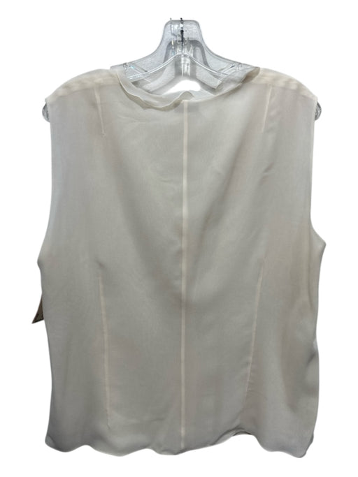 Akris Size 14 Cream Silk V Neck Ruffle Detail Snap Closure Sleeveless Top Cream / 14