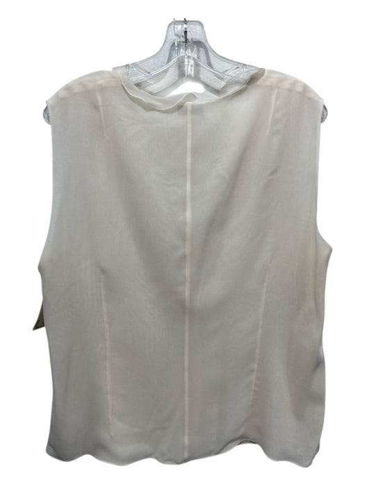 Akris Size 14 Cream Silk V Neck Ruffle Detail Snap Closure Sleeveless Top Cream / 14