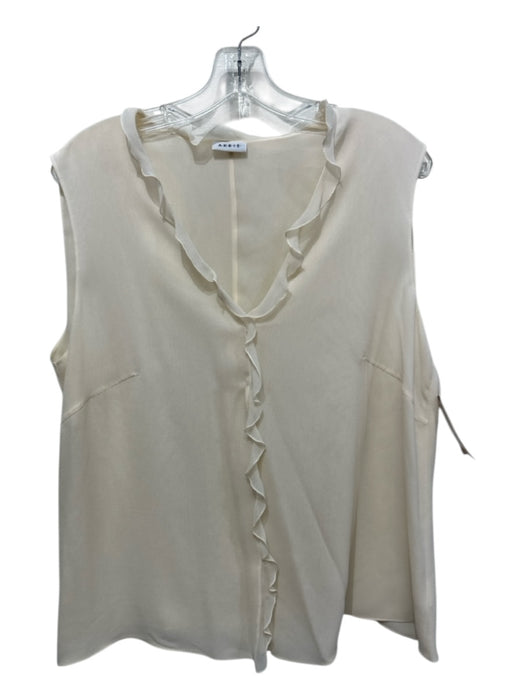 Akris Size 14 Cream Silk V Neck Ruffle Detail Snap Closure Sleeveless Top Cream / 14