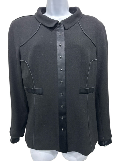 Chanel Size 44 Black Wool Satin Trim Piping Logo Trouser Pants Black / 44