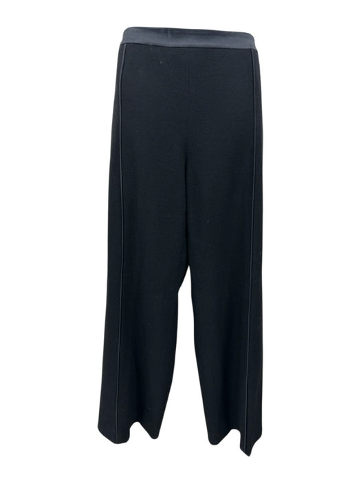 Chanel Size 44 Black Wool Satin Trim Piping Logo Trouser Pants Black / 44