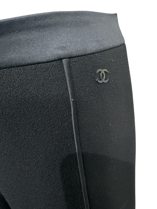 Chanel Size 44 Black Wool Satin Trim Piping Logo Trouser Pants Black / 44
