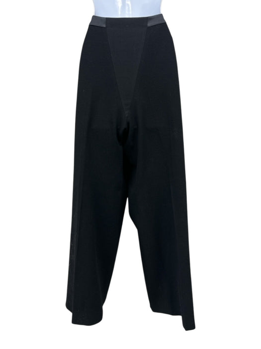 Chanel Size 44 Black Wool Satin Trim Piping Logo Trouser Pants Black / 44