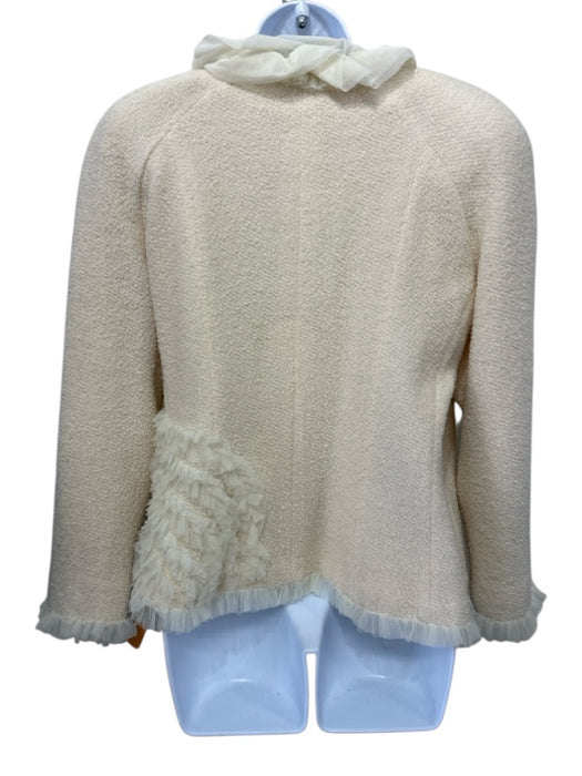 Chanel Size 44 Cream wool silk blend Tweed tulle ruffles Snap Buttons Jacket Cream / 44