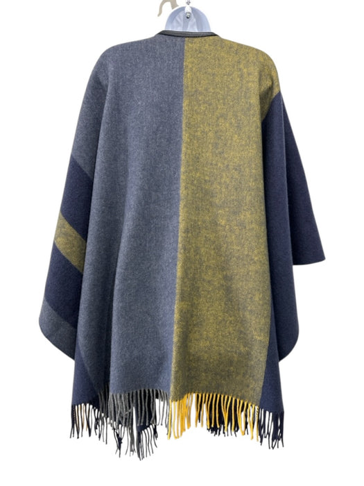 Hermes Size One Size Blue & Green Wool & Cashmere Fringe oversized plaid Coat Blue & Green / One Size