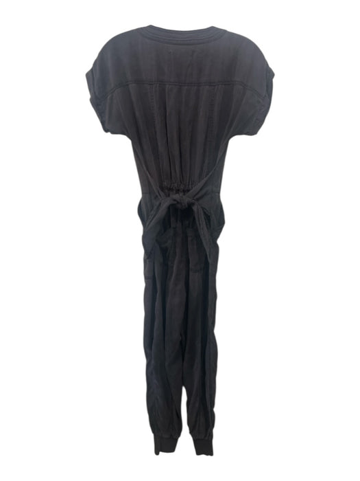 Anthropologie Size 0 Charcoal Black Lyocell Short Sleeve 1/2 Button Jumpsuit Charcoal Black / 0