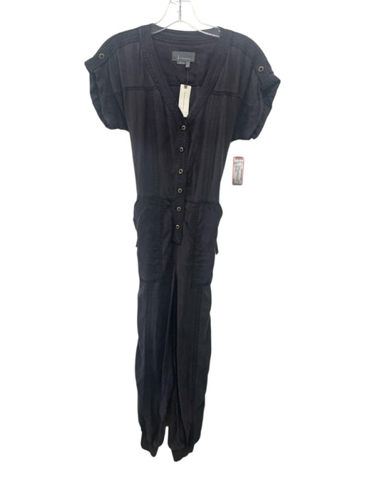 Anthropologie Size 0 Charcoal Black Lyocell Short Sleeve 1/2 Button Jumpsuit Charcoal Black / 0
