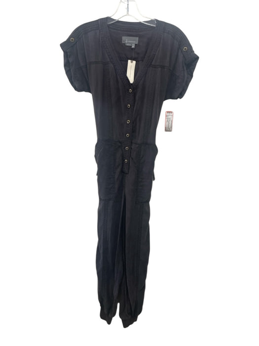 Anthropologie Size 0 Charcoal Black Lyocell Short Sleeve 1/2 Button Jumpsuit Charcoal Black / 0