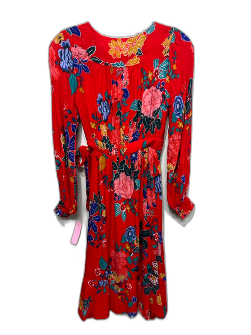 Anthropologie Size 0 Red, Blue, Multi Viscose Floral Wrap Waist Maxi Dress Red, Blue, Multi / 0