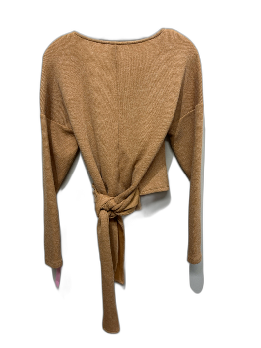 Anthropologie Size M Tan Brown Polyester Blend Ribbed Knit Surplice Wrap Sweater Tan Brown / M
