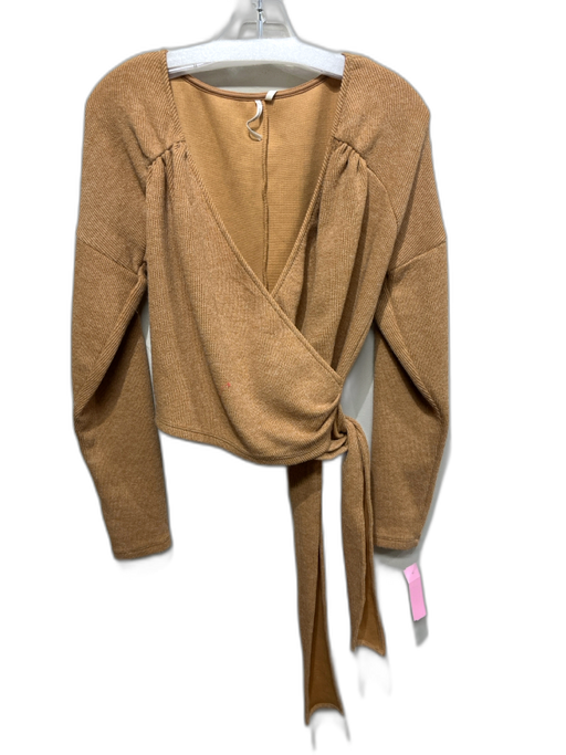 Anthropologie Size M Tan Brown Polyester Blend Ribbed Knit Surplice Wrap Sweater Tan Brown / M