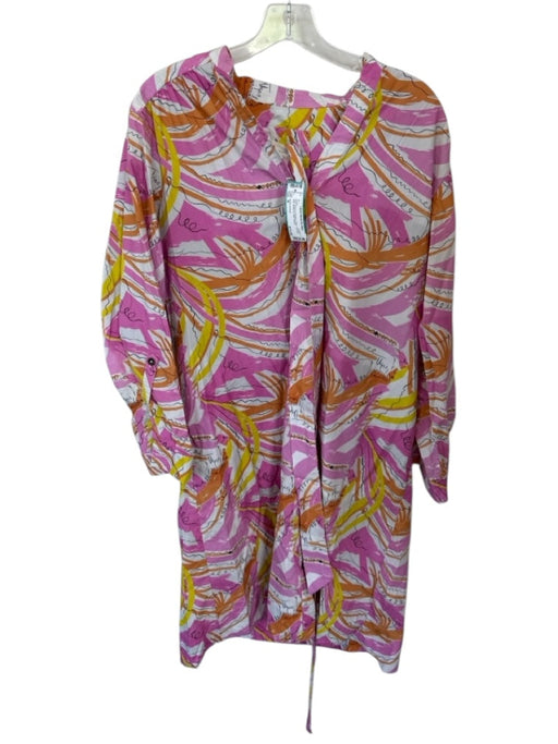 Anthropologie Size M Pink, White & Orange Cotton Scribble Midi Button up Dress Pink, White & Orange / M