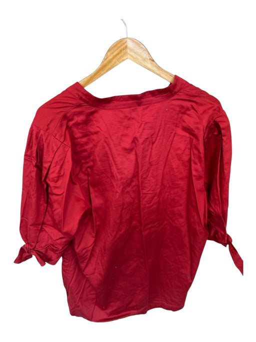 LaRoque Size XL Red Cotton Tie Sleeve Button Blouse Top Red / XL