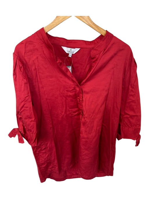LaRoque Size XL Red Cotton Tie Sleeve Button Blouse Top Red / XL
