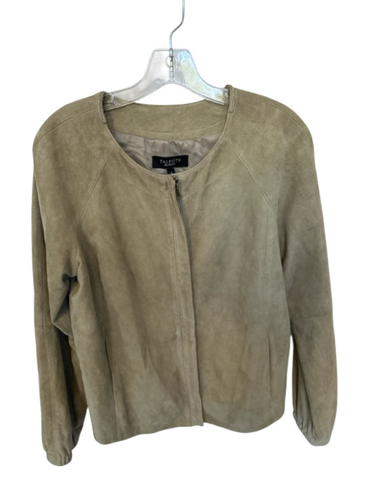 Talbots Size 8 Taupe Suede Full Zip Long Sleeve Front Pockets Jacket Taupe / 8