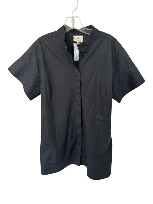 Tuckernuck Size M Black Cotton Short Sleeve Button Down Dress Black / M