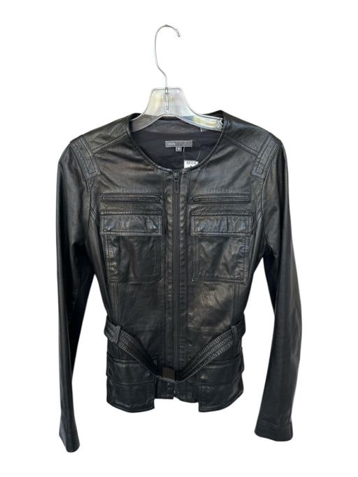 Vince Size M Black Leather Outer Pockets Full ZIp Belt Inc. Jacket Black / M