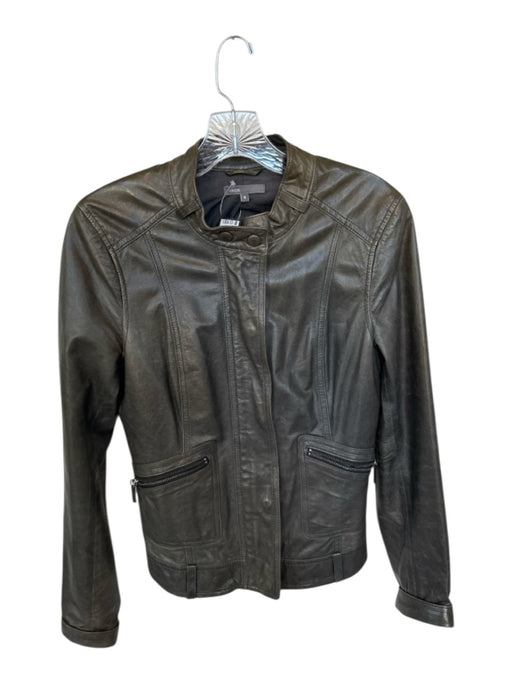 Vince Size M Ash Gray Leather Full Zip Long Sleeve Moto Jacket Ash Gray / M