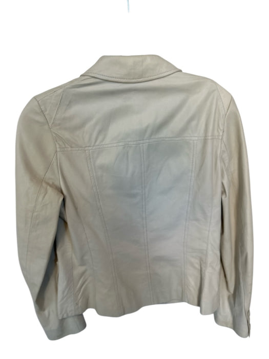 Theory Size 8 Bone Leather Buttons Long Sleeve Collar Jacket Bone / 8