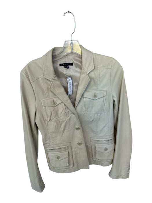 Theory Size 8 Bone Leather Buttons Long Sleeve Collar Jacket Bone / 8