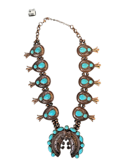 Rose Gold & Blue Metal Faux Turquoise Statement Necklace Rose Gold & Blue