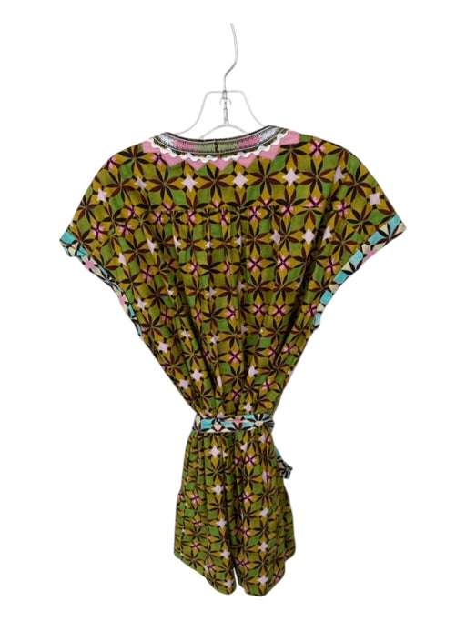 Saloni Size 8 Green & Pink Cotton Cap Sleeve Kaleidoscope Lace Trim V Neck Dress Green & Pink / 8