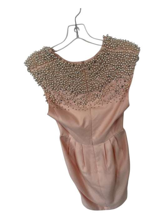 Tibi Size 4 Peach & White Cap Sleeve Faux Pearls Back Zip Pleated Dress Peach & White / 4