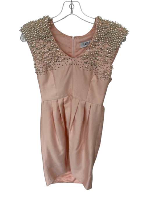 Tibi Size 4 Peach & White Cap Sleeve Faux Pearls Back Zip Pleated Dress Peach & White / 4