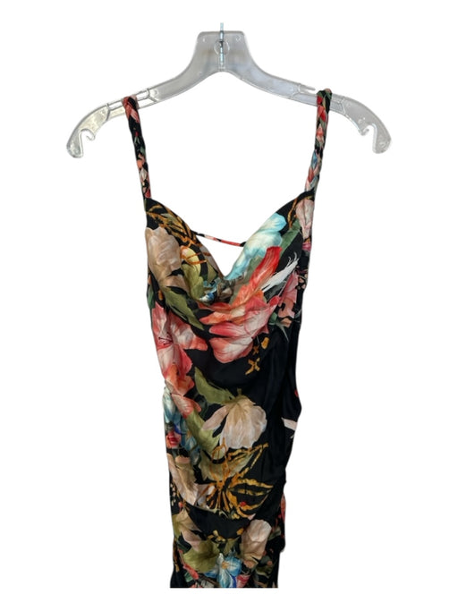 Leo Lin Size 8 Black & Multi Silk Braided Strap Botanical Cowl neck Maxi Dress Black & Multi / 8