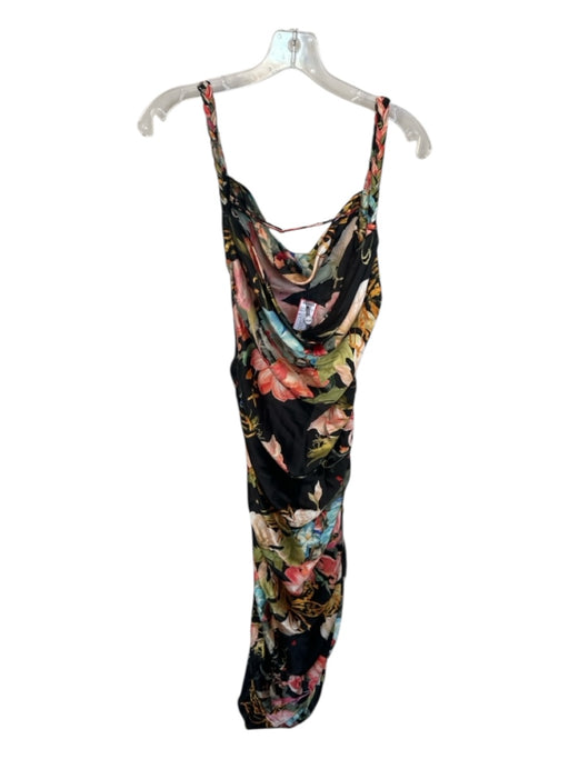 Leo Lin Size 8 Black & Multi Silk Braided Strap Botanical Cowl neck Maxi Dress Black & Multi / 8