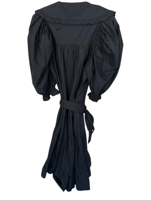 Ulla Johnson Size 6 Black Cotton Long Balloon Sleeve Bib Belted Maxi Dress Black / 6