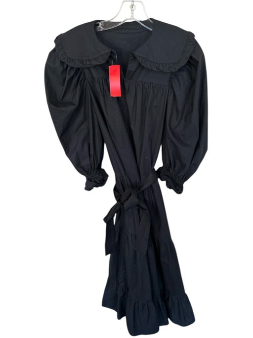 Ulla Johnson Size 6 Black Cotton Long Balloon Sleeve Bib Belted Maxi Dress Black / 6
