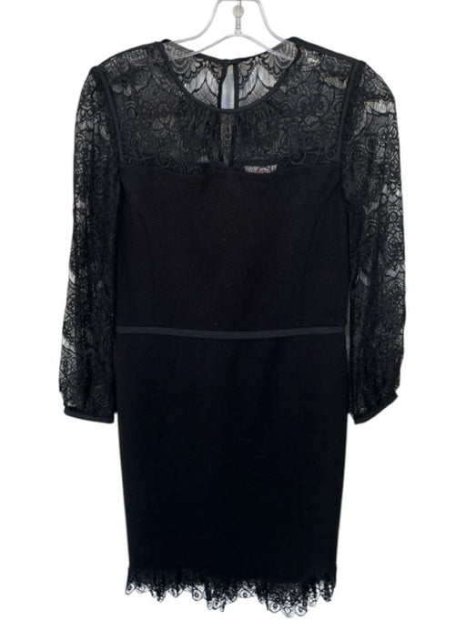Tory Burch Size M Black Wool Blend Lace Long Sleeve Back Zip Dress Black / M
